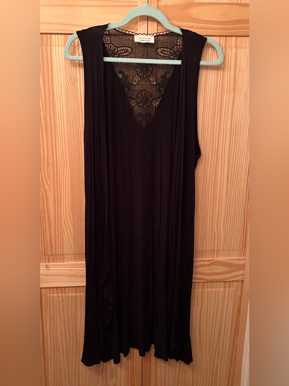 Black Sleeveless Kimono with Lace Back Detail